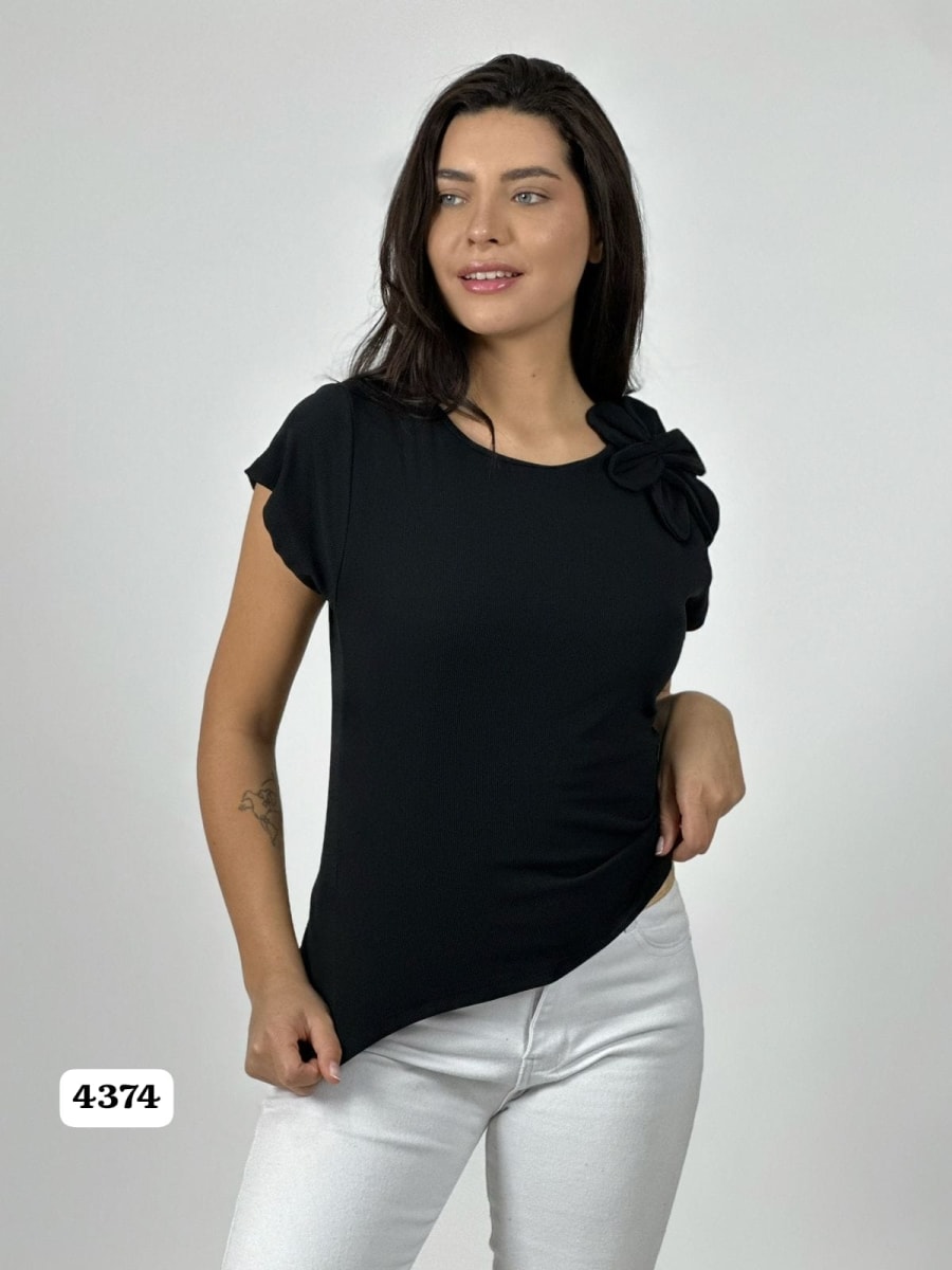 Polera C/Manga Casual Flor Hombro Izquierdo A3-775