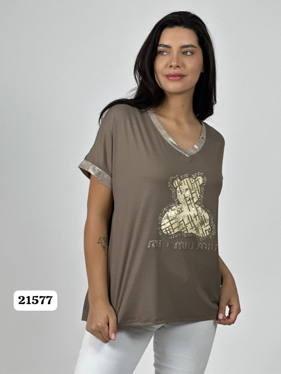 Polera Algodon Dorso Tejido Oso Brillos MIU MIU MIU A1-314