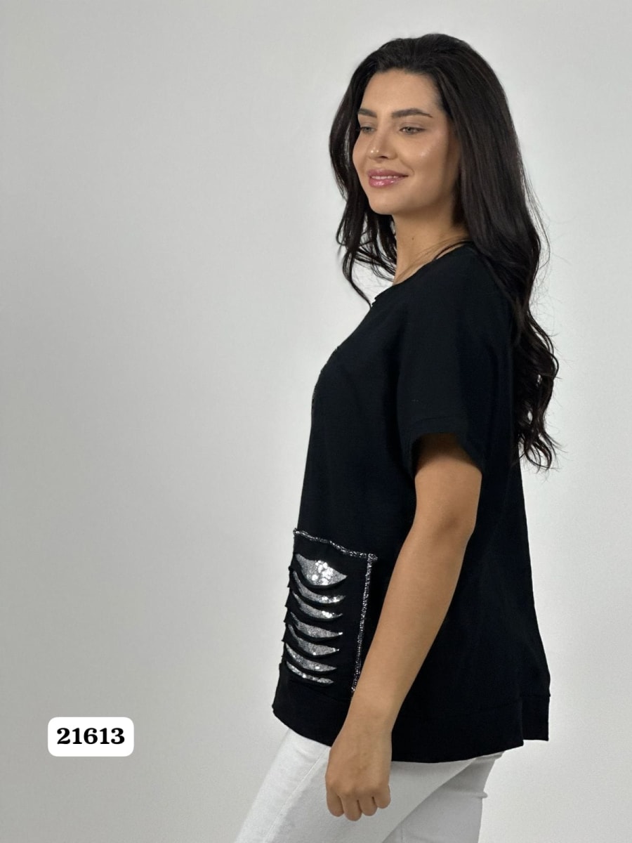 Polera Algodon Estrella y Rasgaduras Brillantes A1-3713