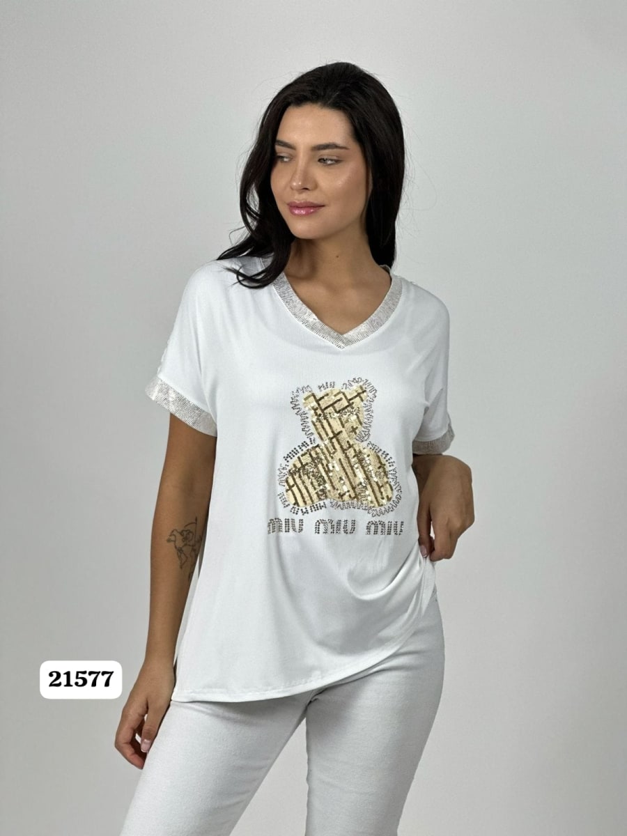 Polera Algodon Dorso Tejido Oso Brillos MIU MIU MIU A1-318