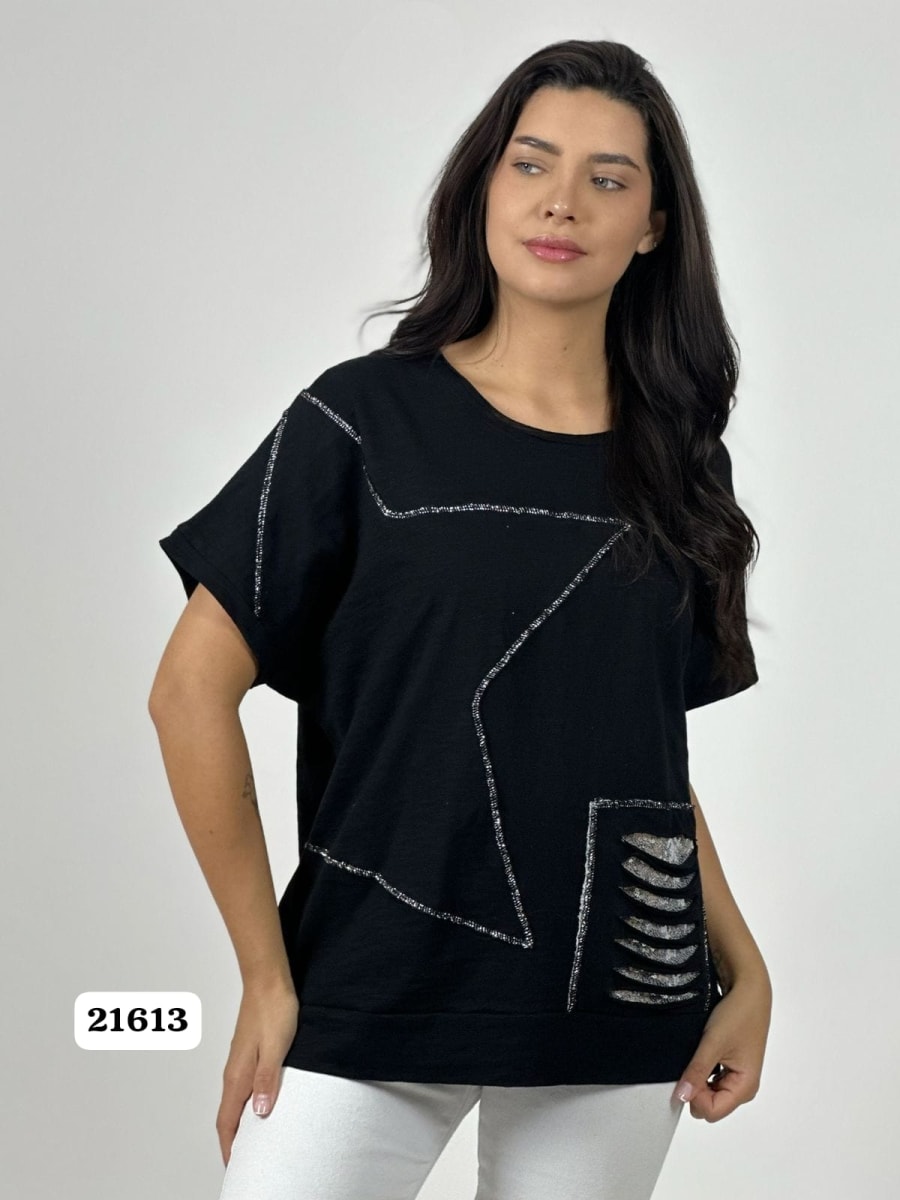 Polera Algodon Estrella y Rasgaduras Brillantes A1-3711