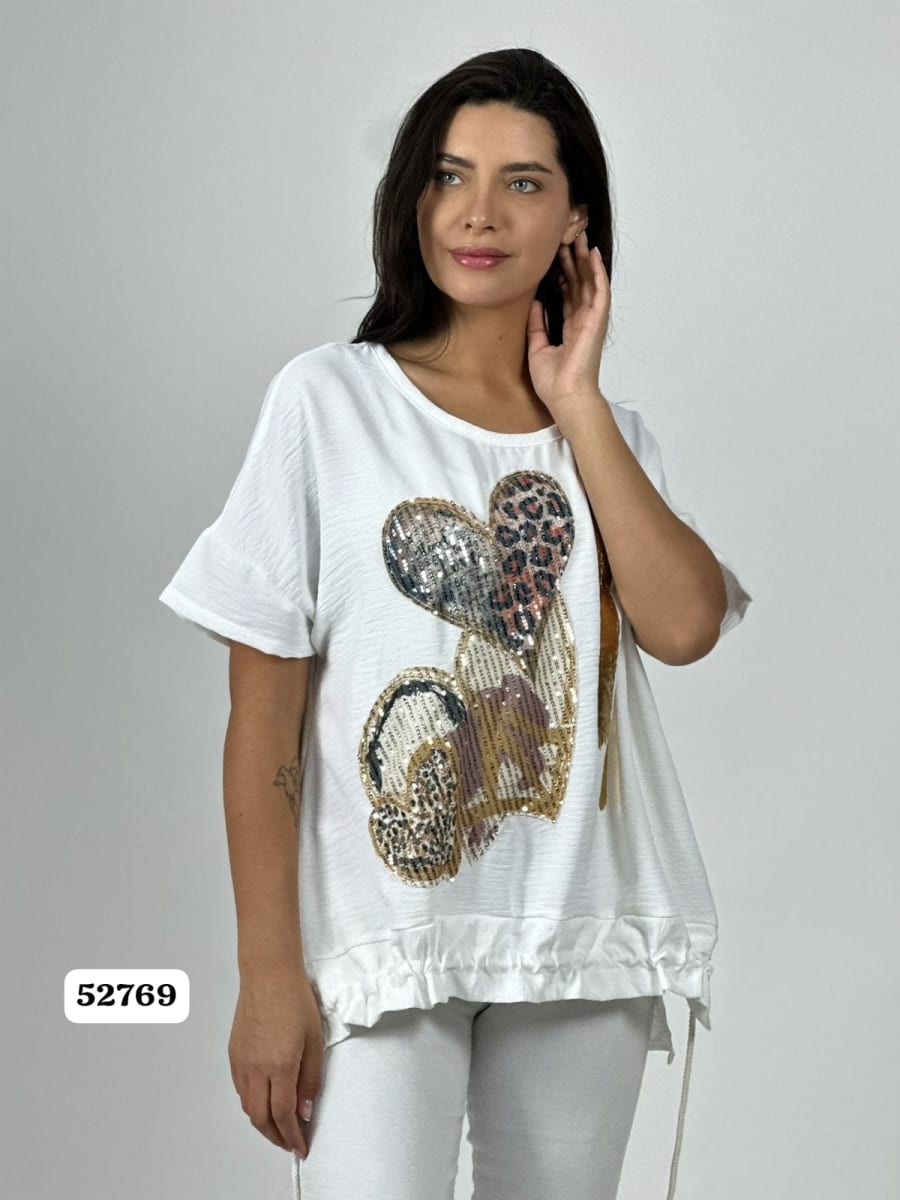 Polera Crepe Casual 3 Corazones Print/Hippie Chic A1-372