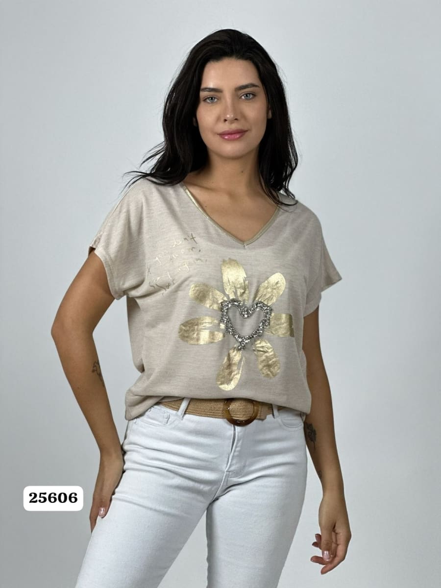 Polera Hilo Cuello Corazon Dorado A1-397