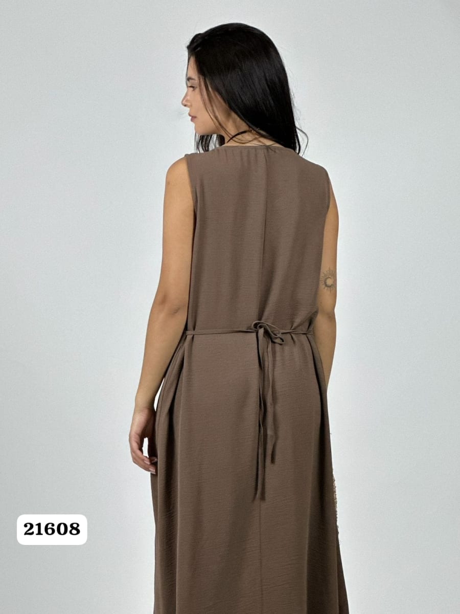 Vestido Crepe Bolsillo Tejido Estrella Brillantes A1-255