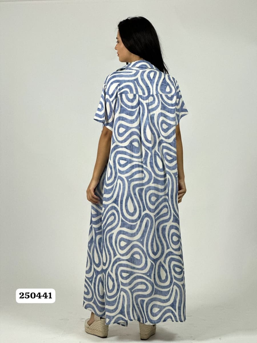 Vestido Viscosa Abotonado Estampado Ondas A4-923