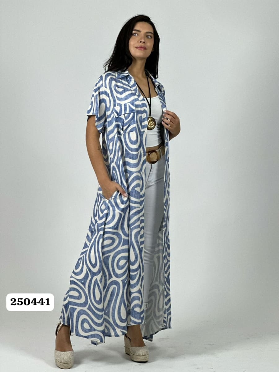 Vestido Viscosa Abotonado Estampado Ondas A4-922