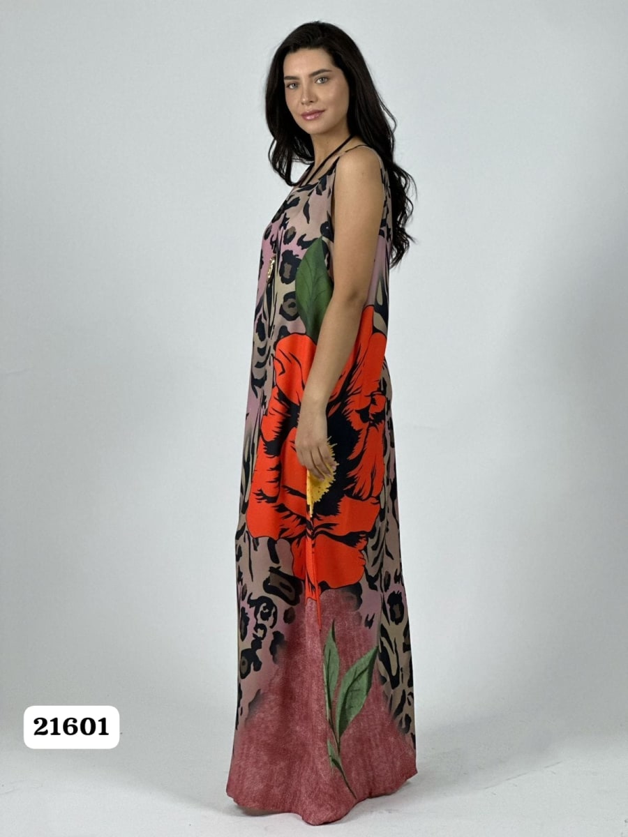 Vestido Crepe Animal Print Flor en Costado A1-316