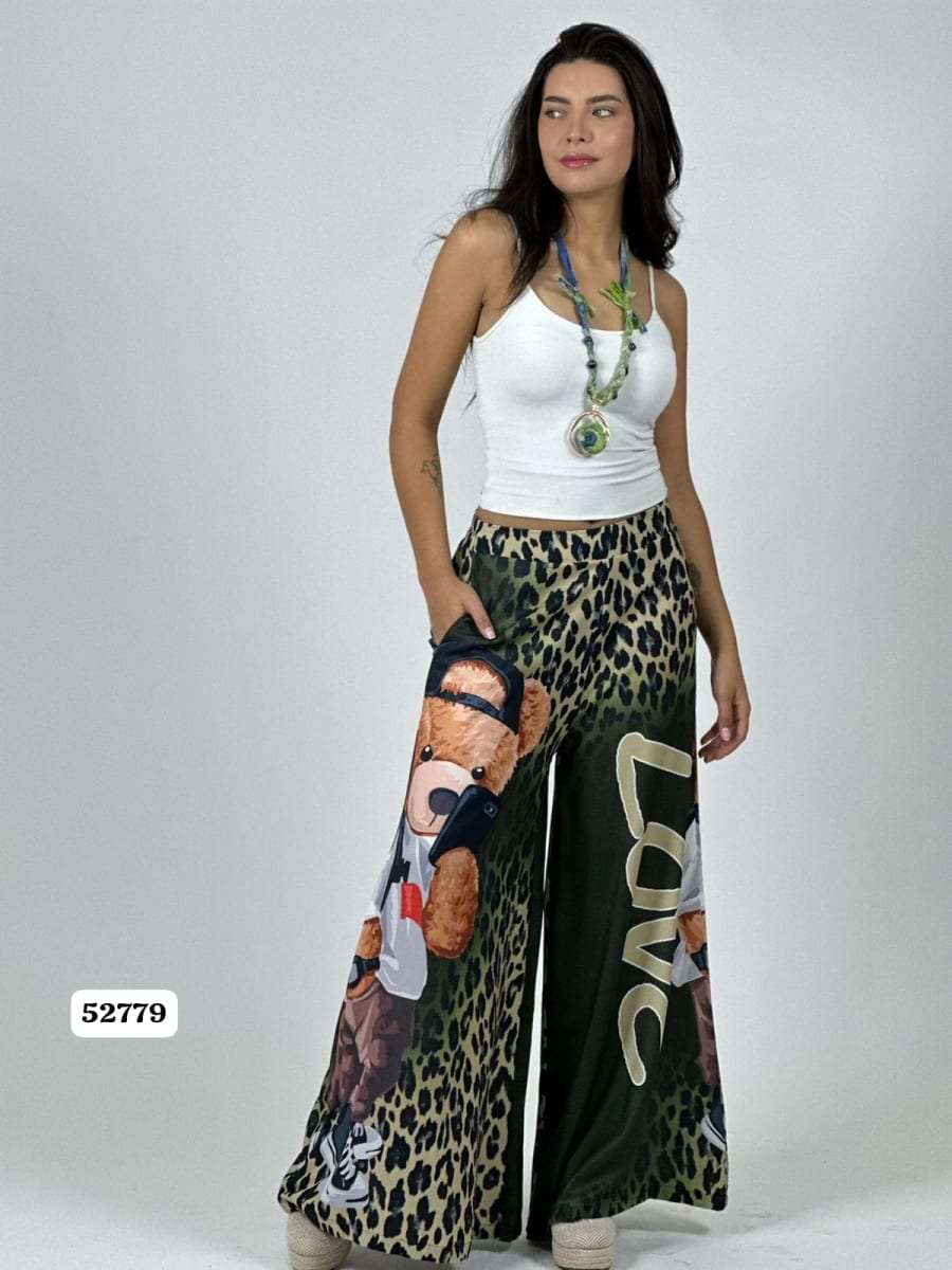 Palazzo Satin Casual Print LOVE A1-4310