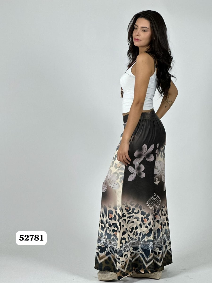 Palazzo Satin Boho Chic Print con Flores A1-259