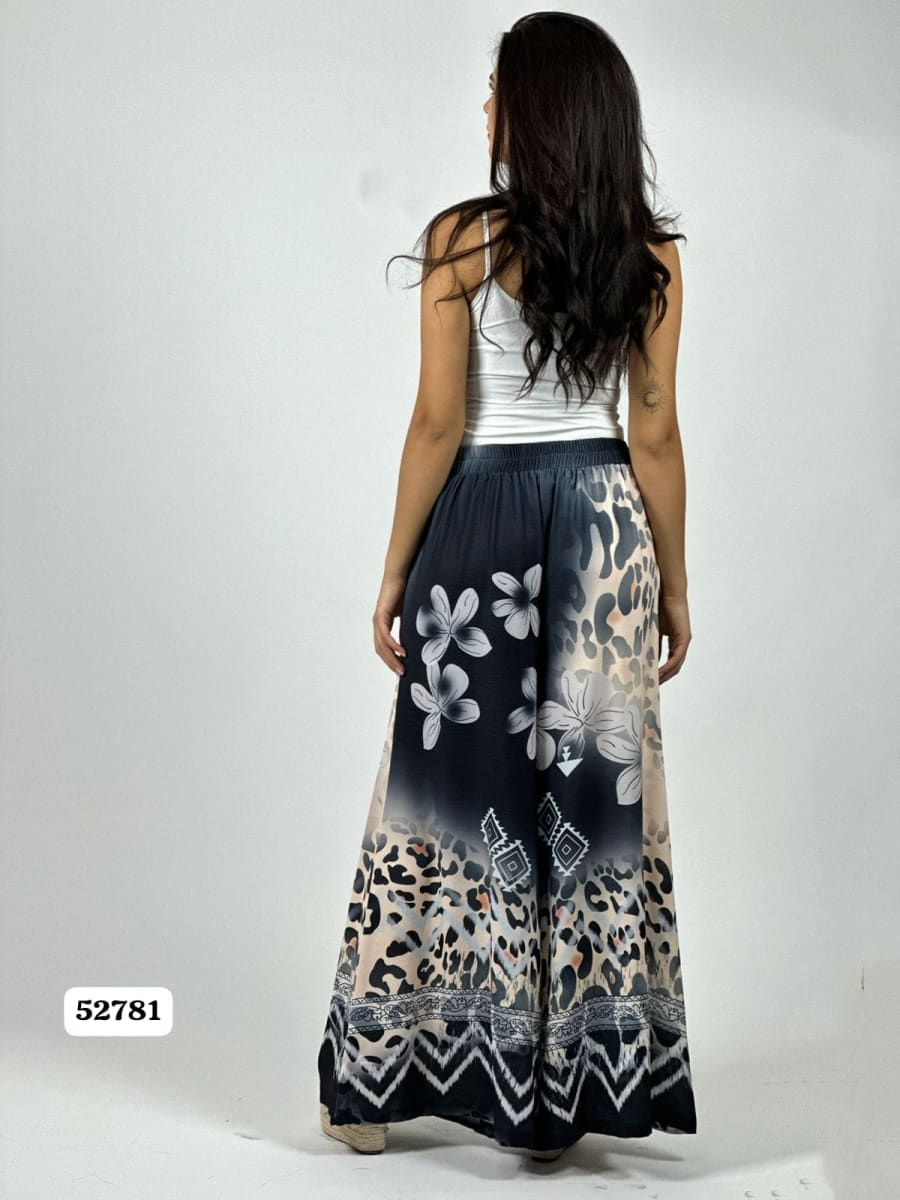 Palazzo Satin Boho Chic Print con Flores A1-253
