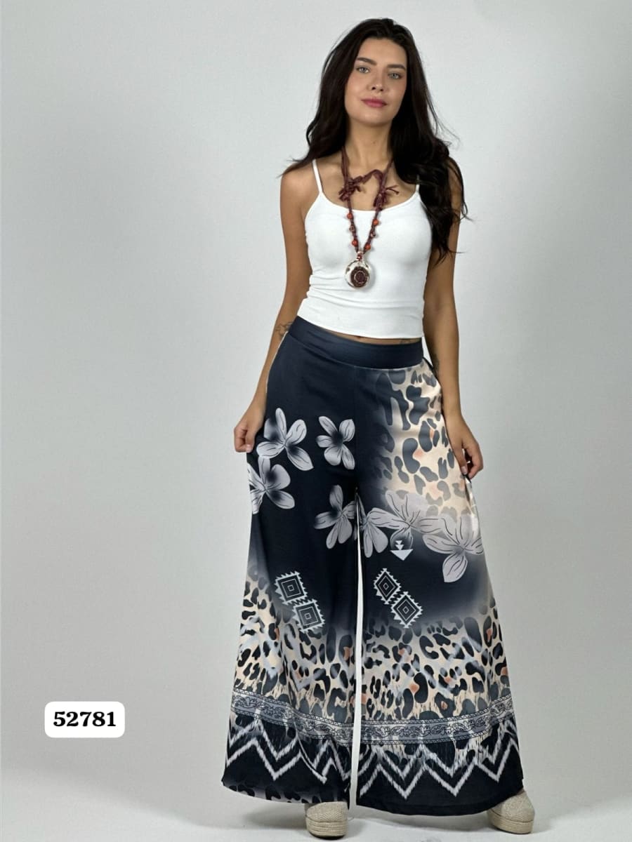 Palazzo Satin Boho Chic Print con Flores A1-251