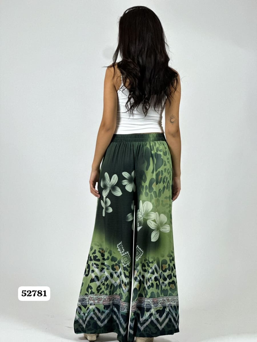Palazzo Satin Boho Chic Print con Flores A1-256