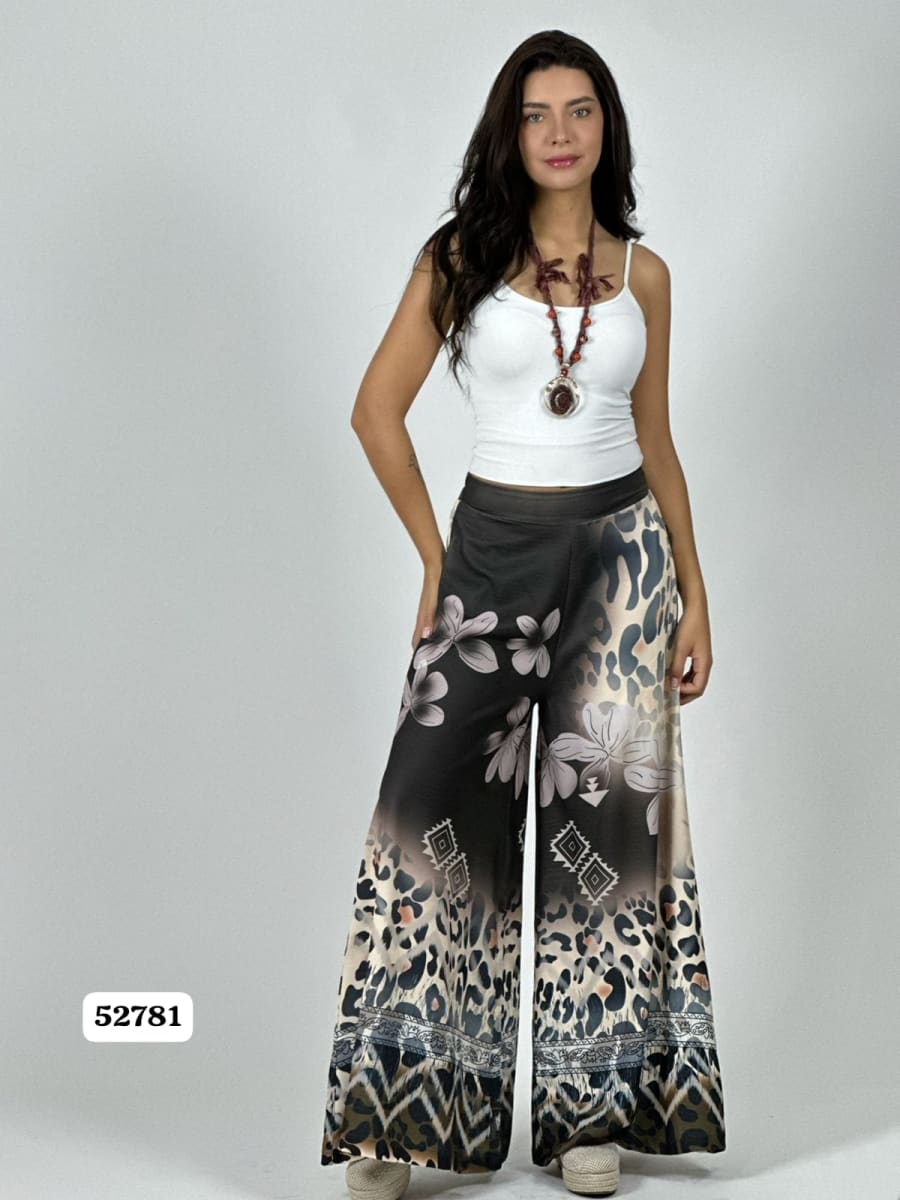 Palazzo Satin Boho Chic Print con Flores A1-257