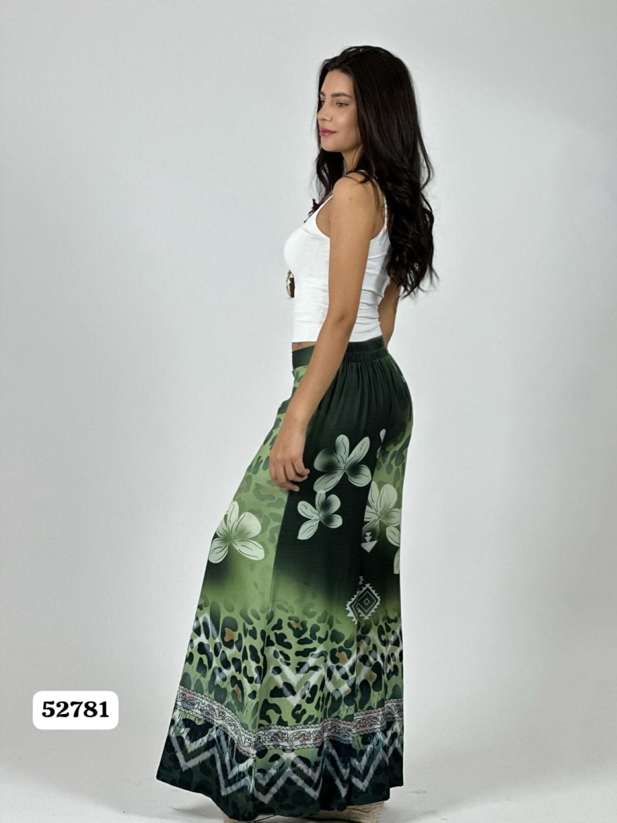 Palazzo Satin Boho Chic Print con Flores A1-255