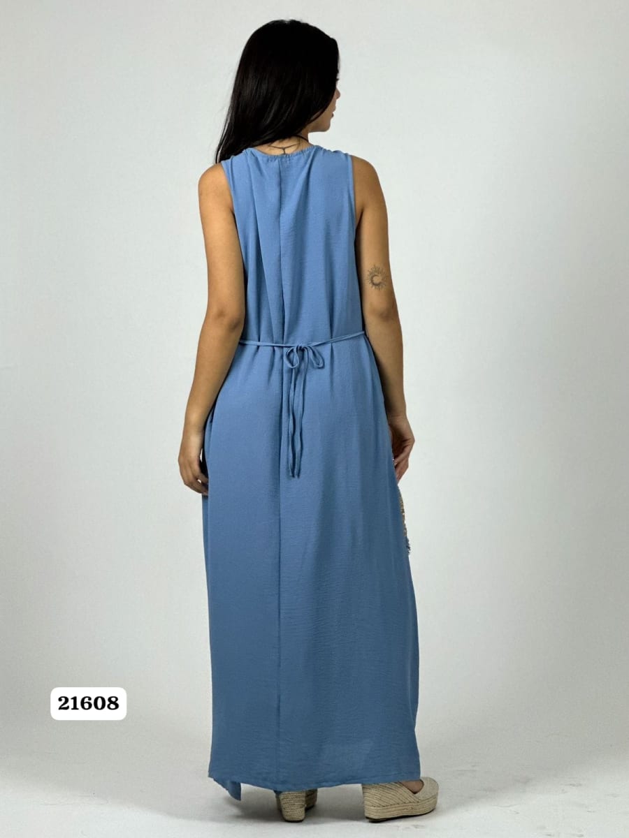 Vestido Crepe Bolsillo Tejido Estrella Brillantes A1-2512