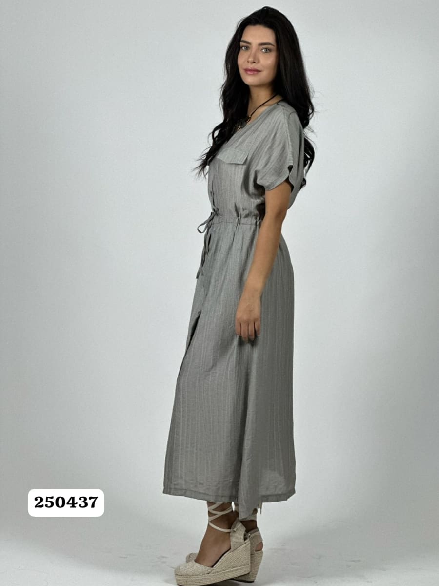 Vestido Viscosa Abotonado Ajustado en Cintura A4-843