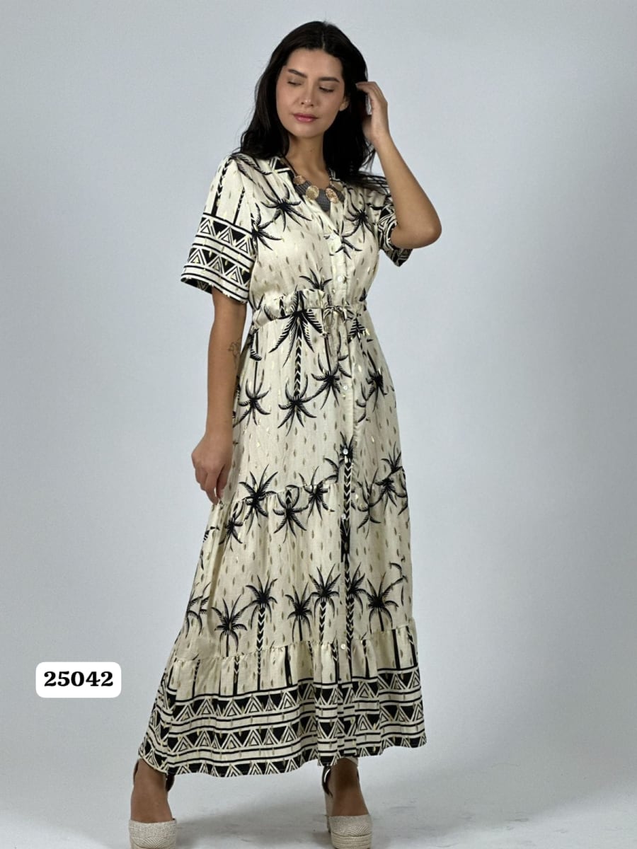 Vestido Abotonado Palmeras puntos Brillantes A1-142