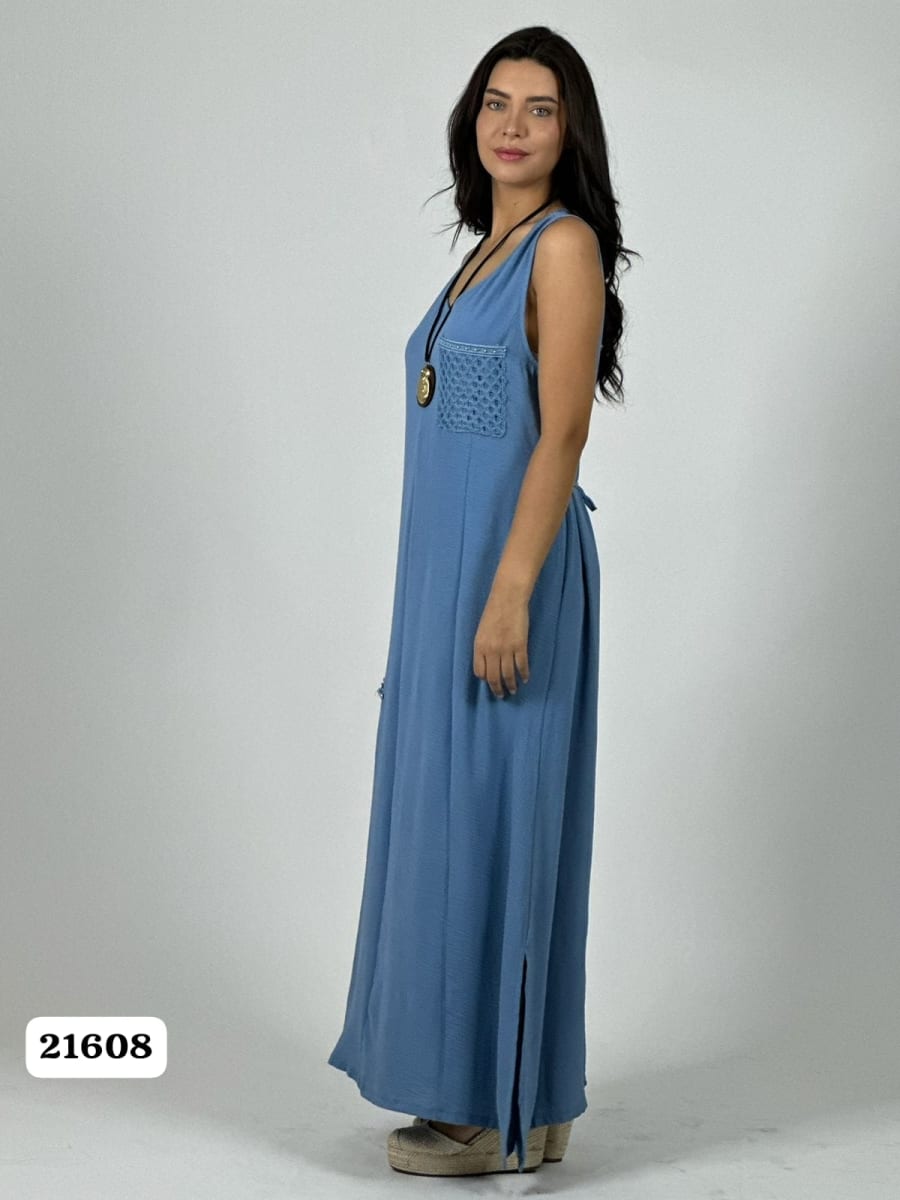Vestido Crepe Bolsillo Tejido Estrella Brillantes A1-2511
