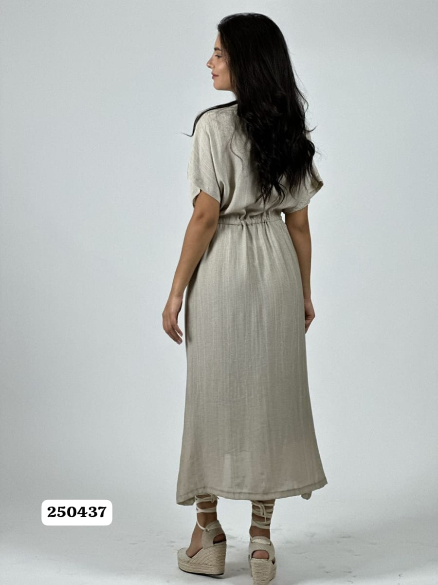 Vestido Viscosa Abotonado Ajustado en Cintura A4-849