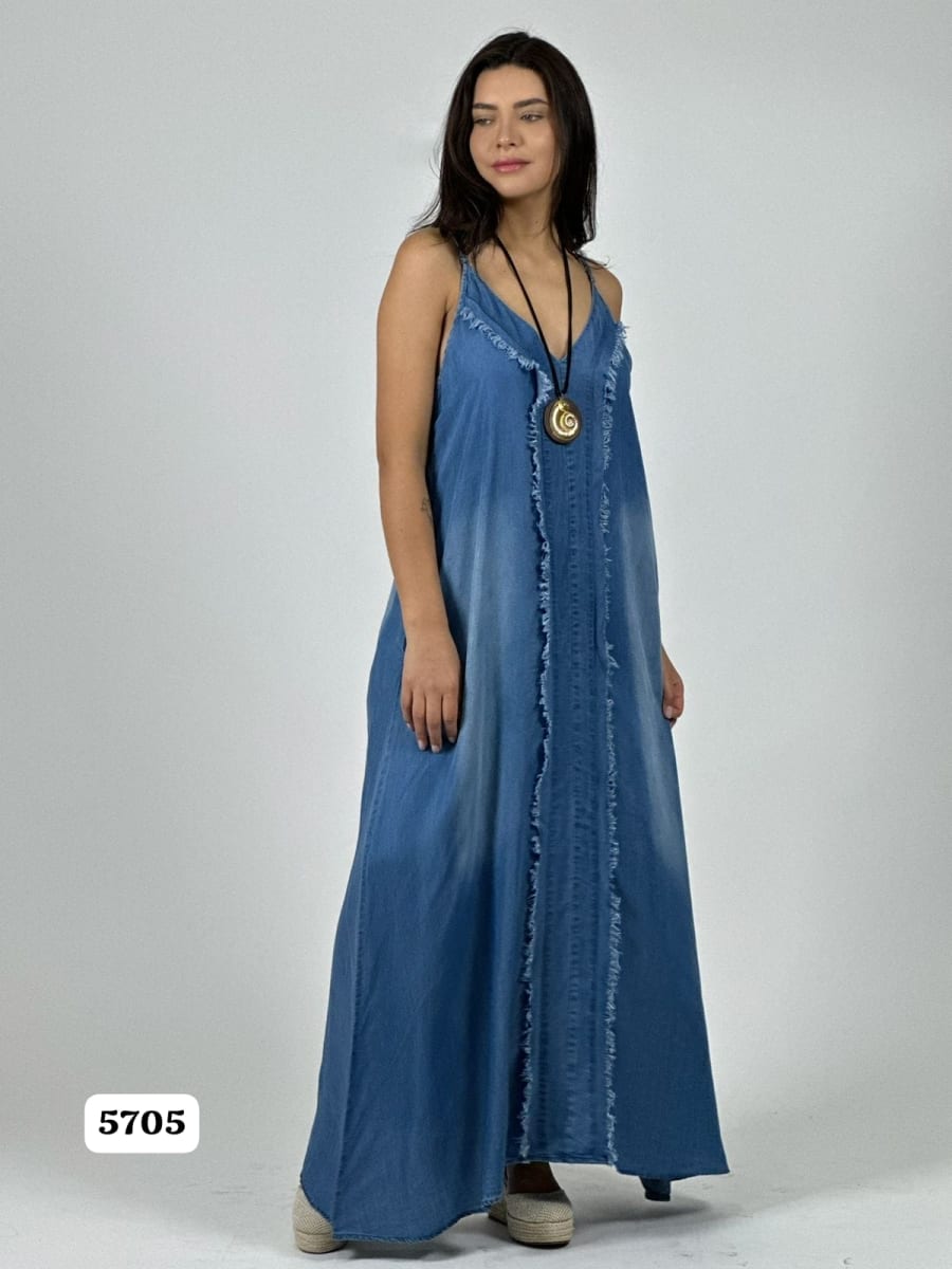 Vestido Mezclilla Tirantes Costuras en Medio A1-531