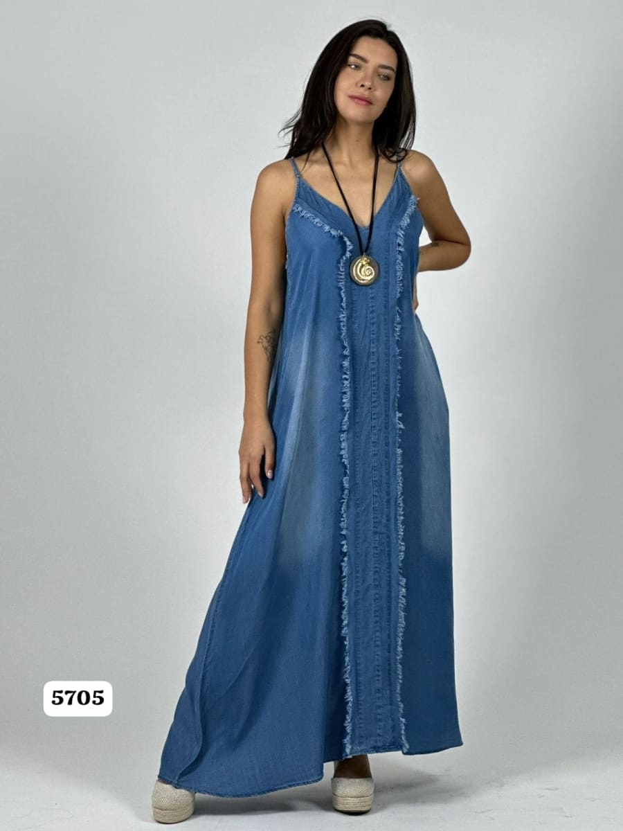 Vestido Mezclilla Tirantes Costuras en Medio A1-532