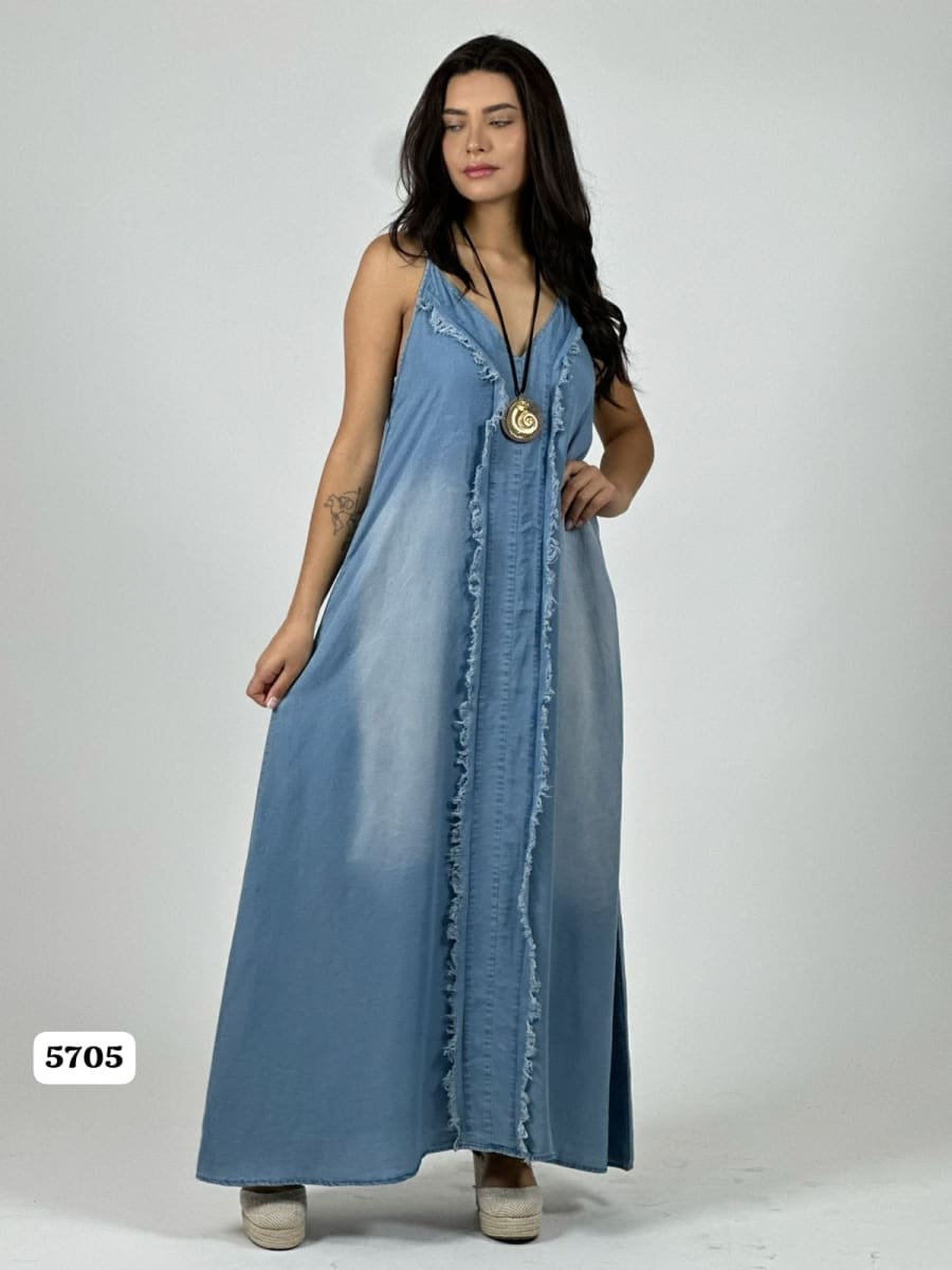 Vestido Mezclilla Tirantes Costuras en Medio A1-535