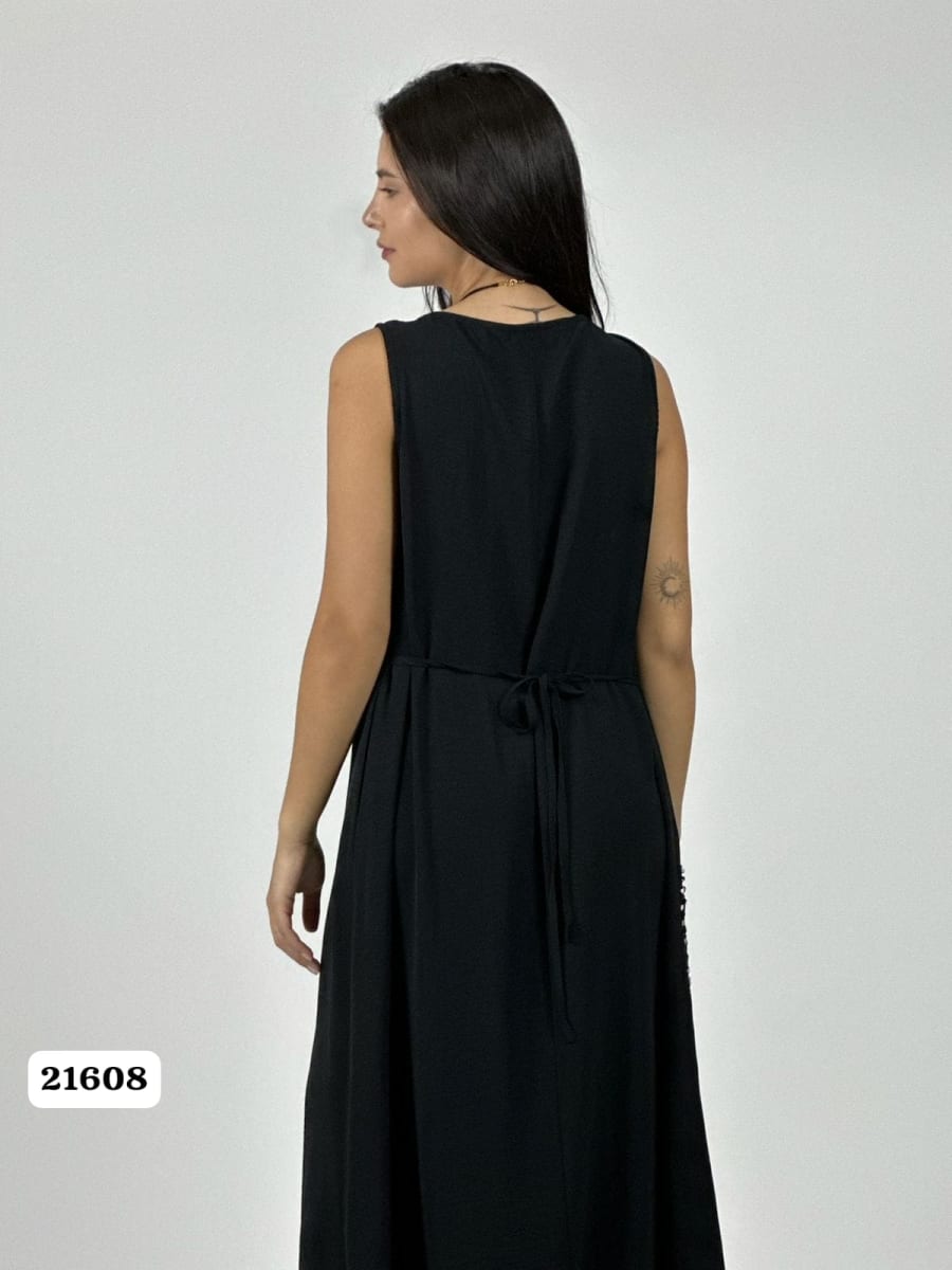 Vestido Crepe Bolsillo Tejido Estrella Brillantes A1-258