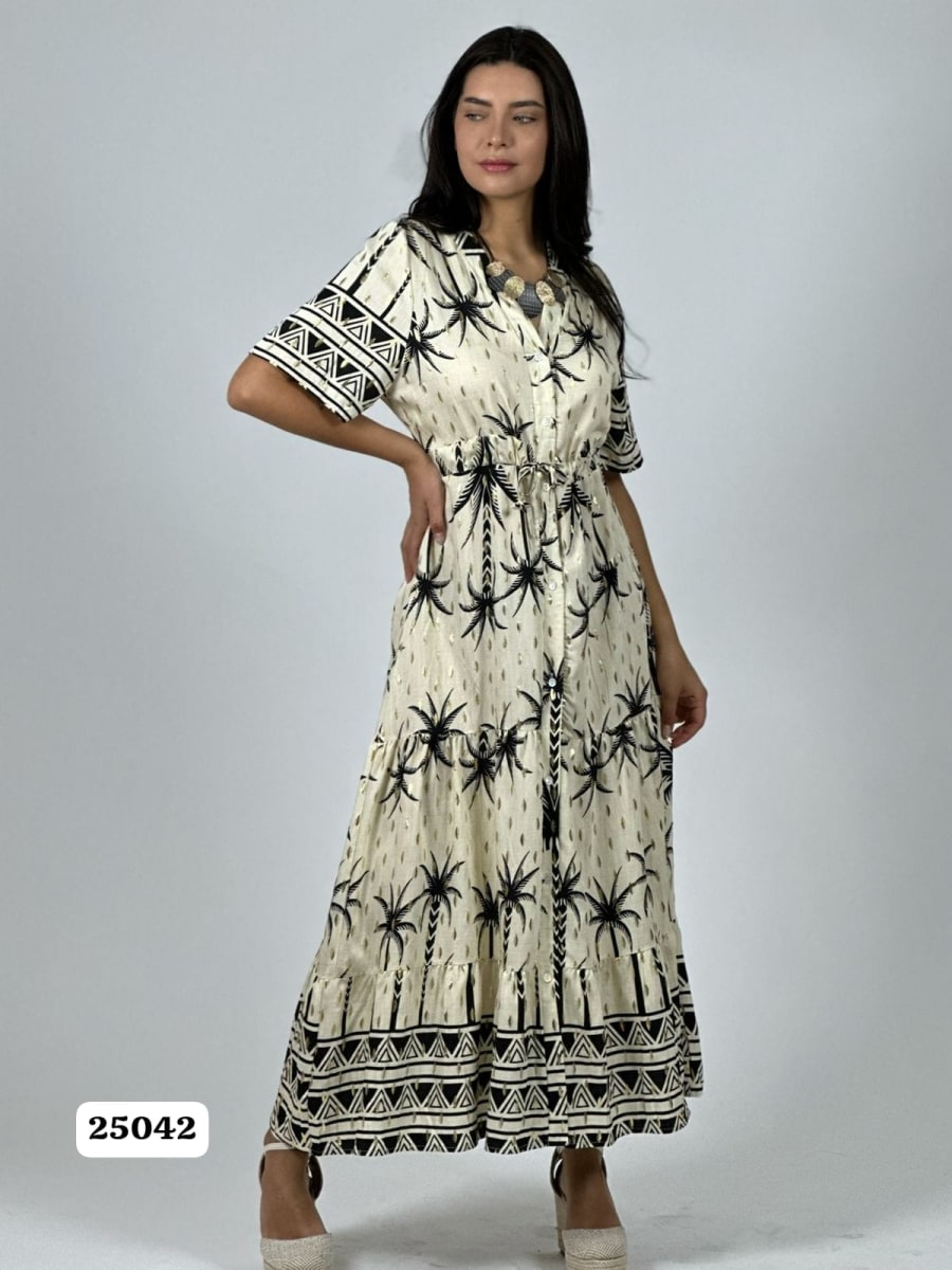Vestido Abotonado Palmeras puntos Brillantes A1-141