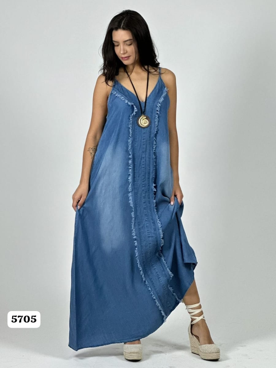 Vestido Mezclilla Tirantes Costuras en Medio A1-533