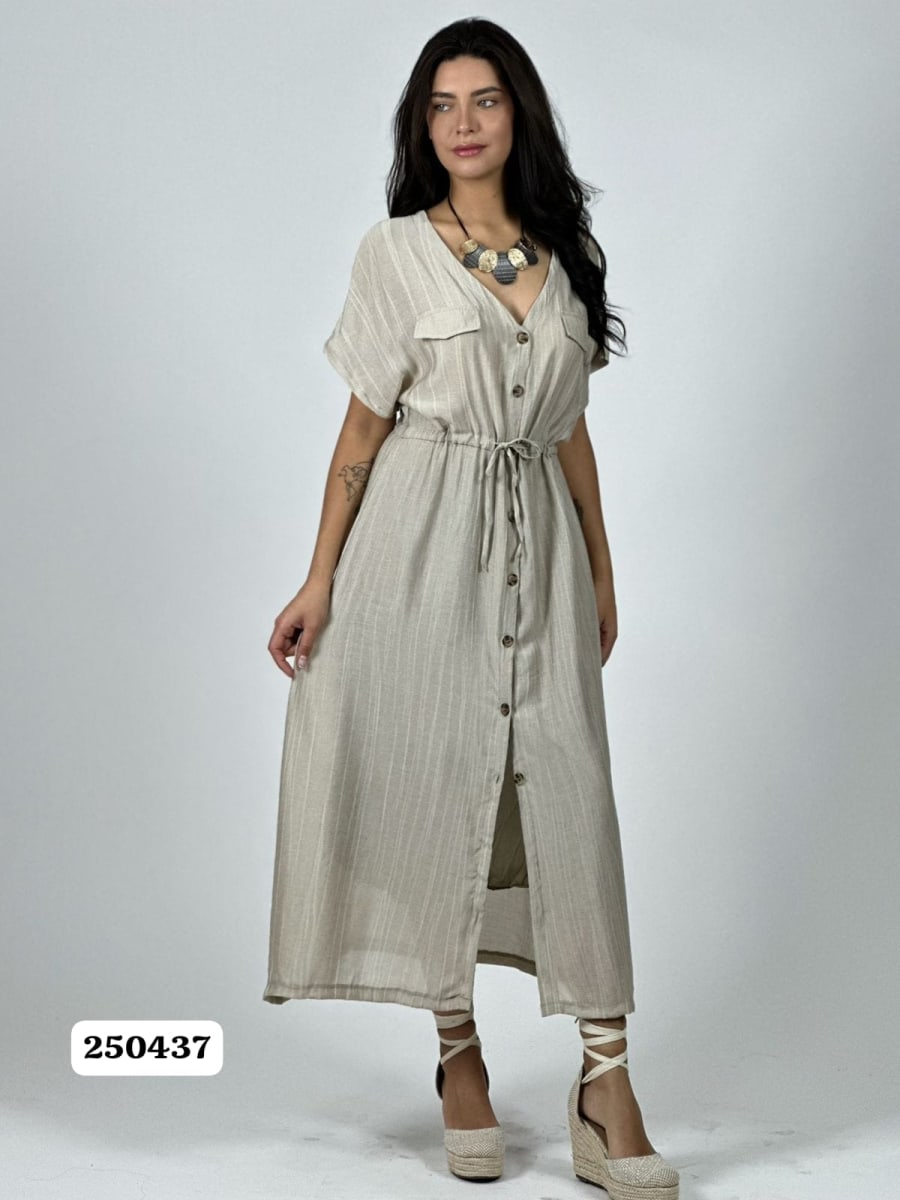 Vestido Viscosa Abotonado Ajustado en Cintura A4-847