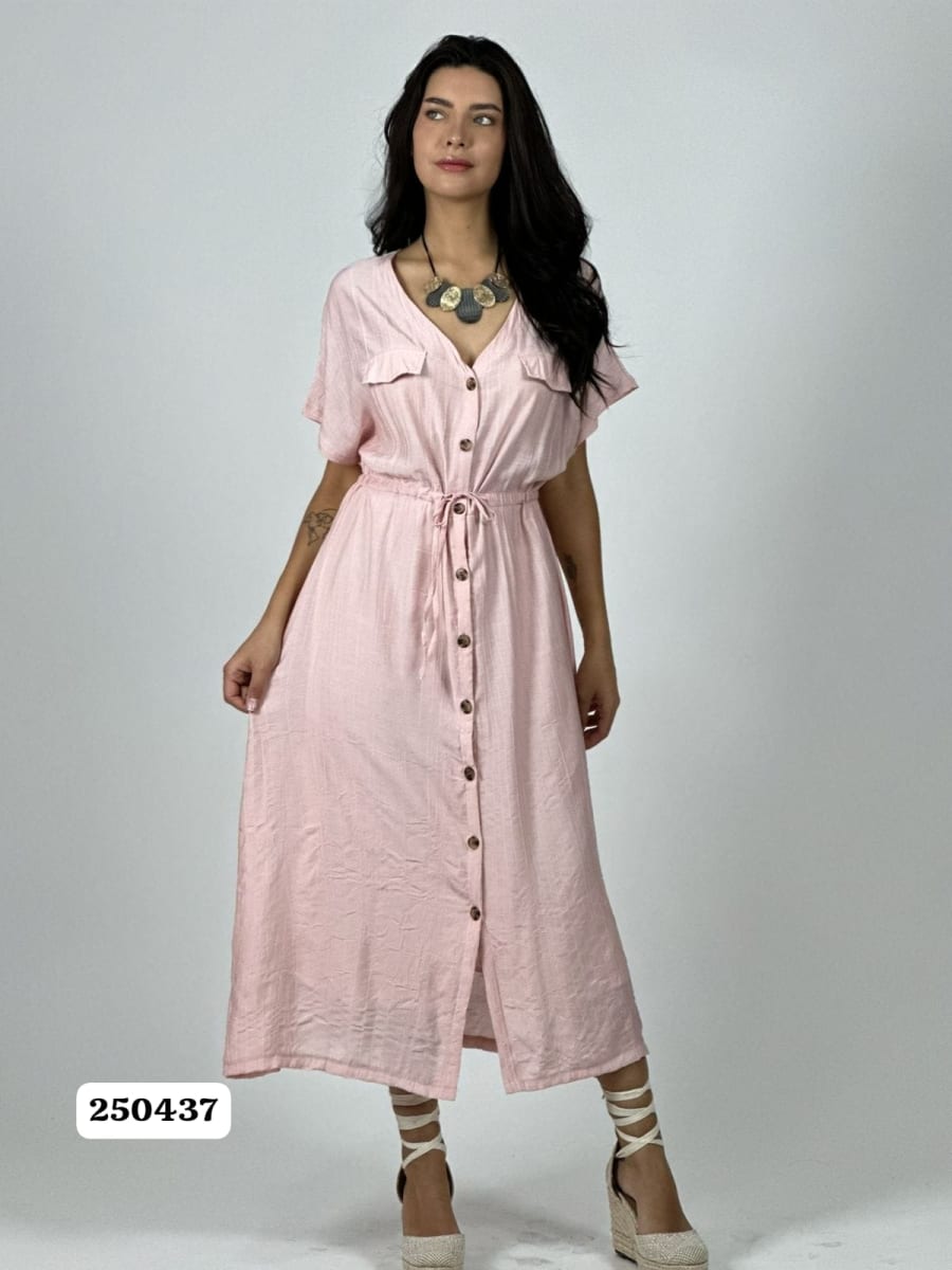 Vestido Viscosa Abotonado Ajustado en Cintura A4-844