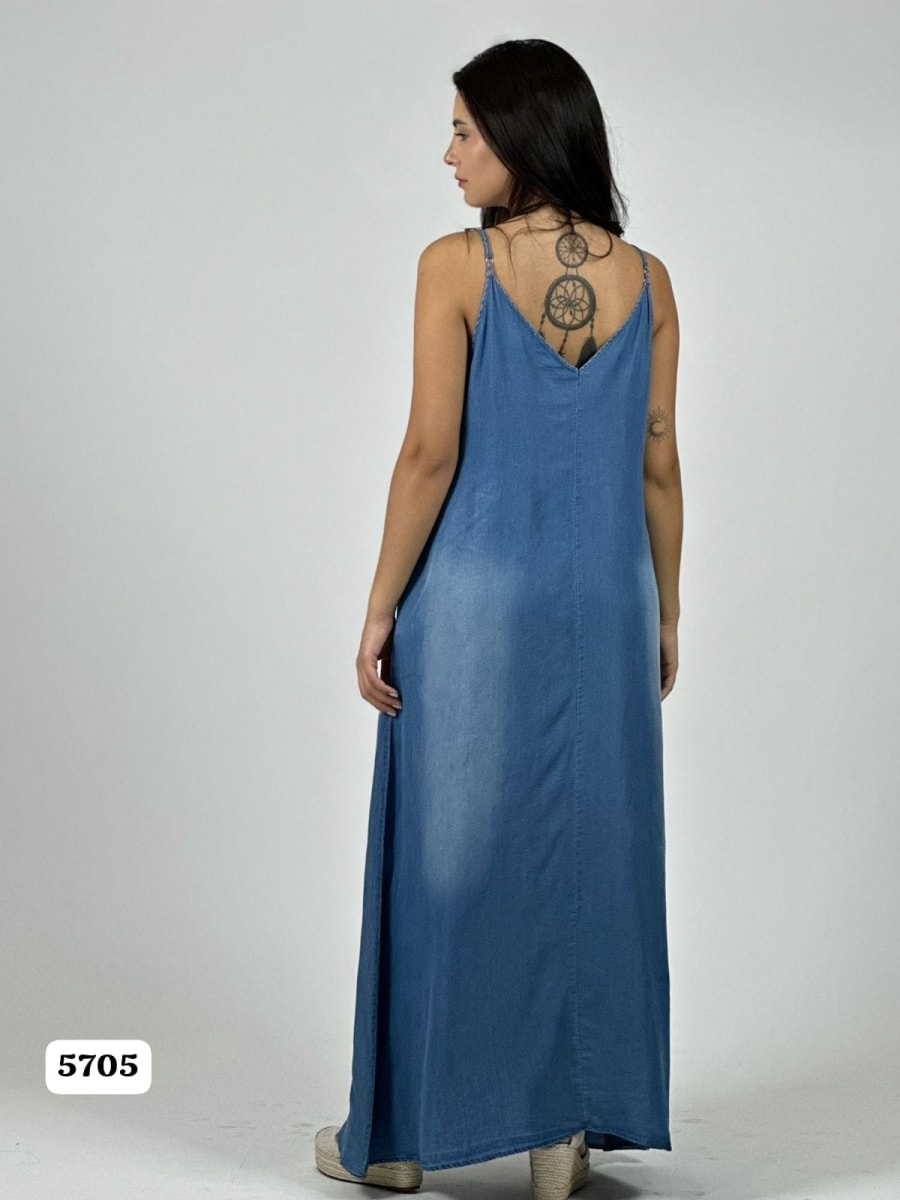 Vestido Mezclilla Tirantes Costuras en Medio A1-534