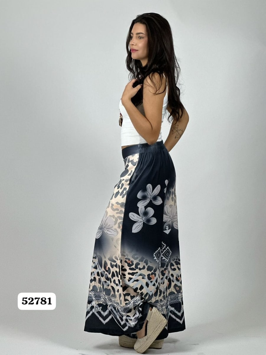 Palazzo Satin Boho Chic Print con Flores A1-252