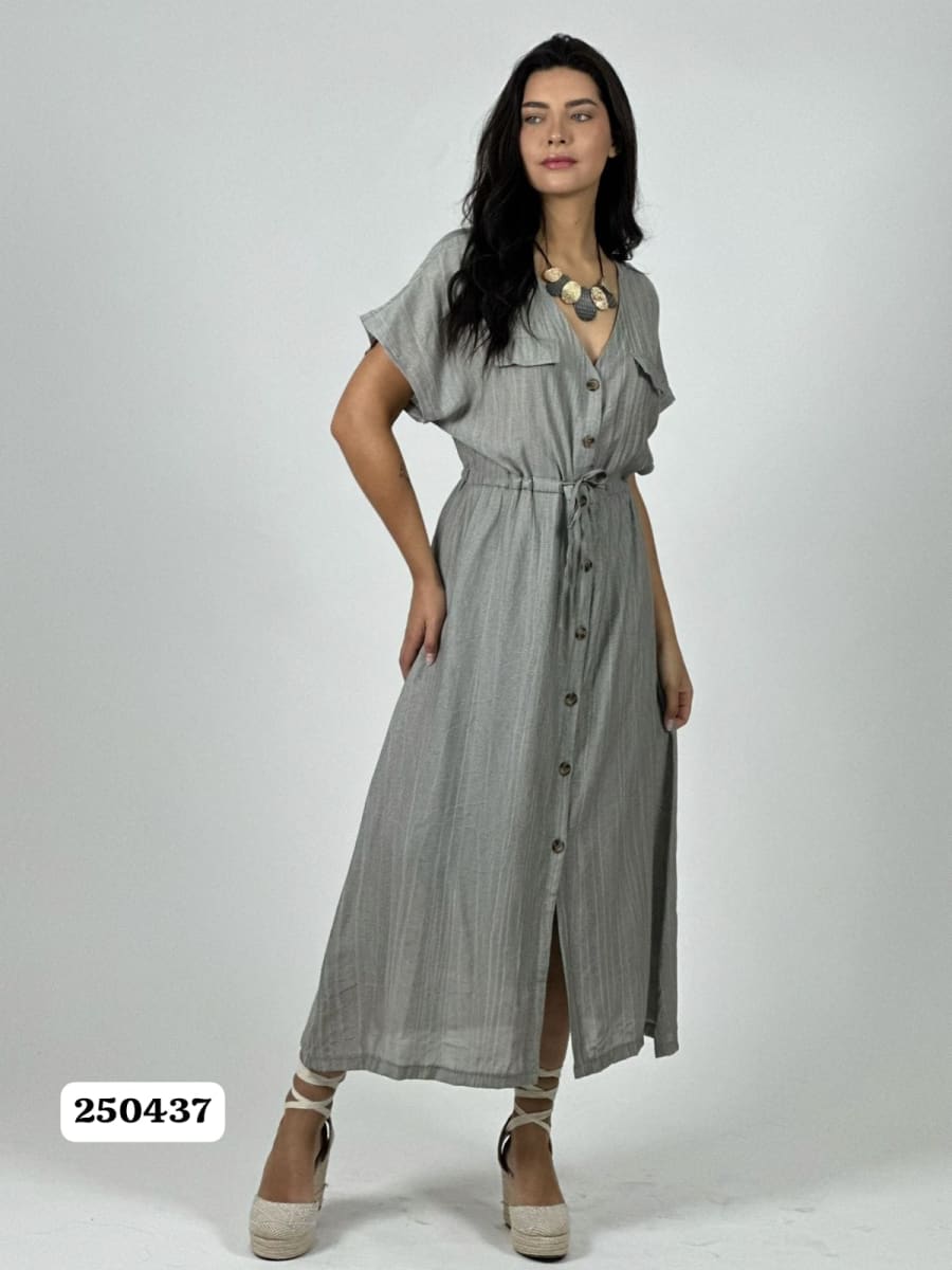 Vestido Viscosa Abotonado Ajustado en Cintura A4-841