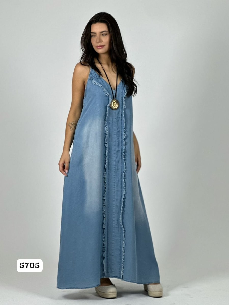 Vestido Mezclilla Tirantes Costuras en Medio A1-536