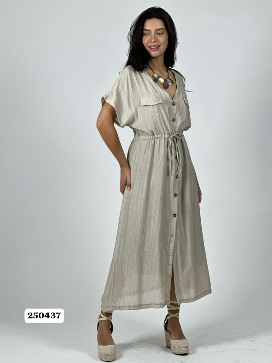 Vestido Viscosa Abotonado Ajustado en Cintura A4-848