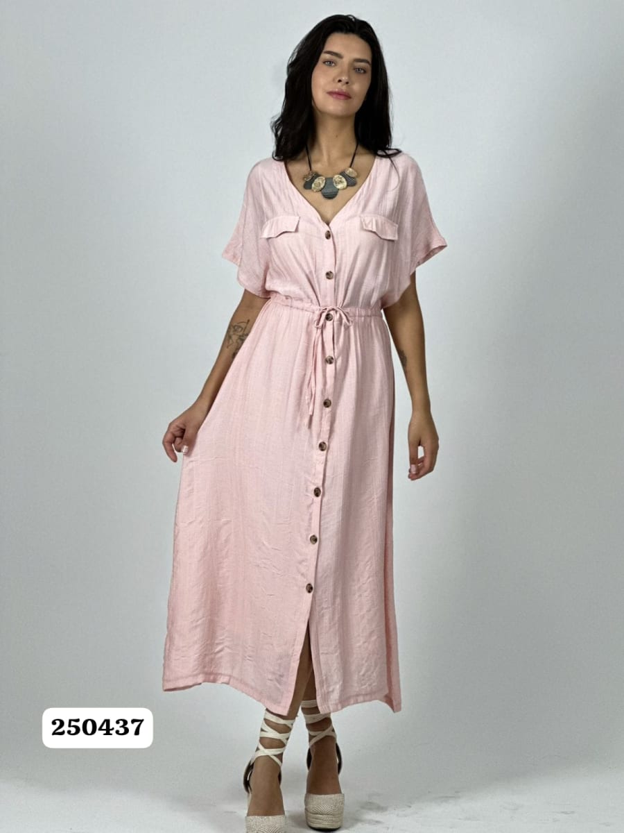 Vestido Viscosa Abotonado Ajustado en Cintura A4-845