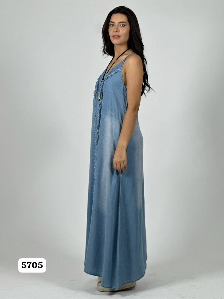 Vestido Mezclilla Tirantes Costuras en Medio A1-537