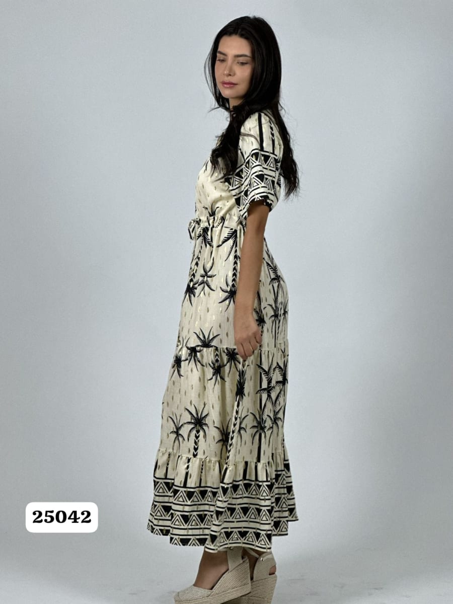 Vestido Abotonado Palmeras puntos Brillantes A1-143