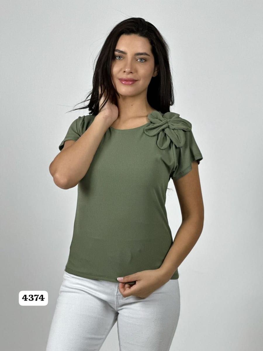 Polera C/Manga Casual Flor Hombro Izquierdo A3-771