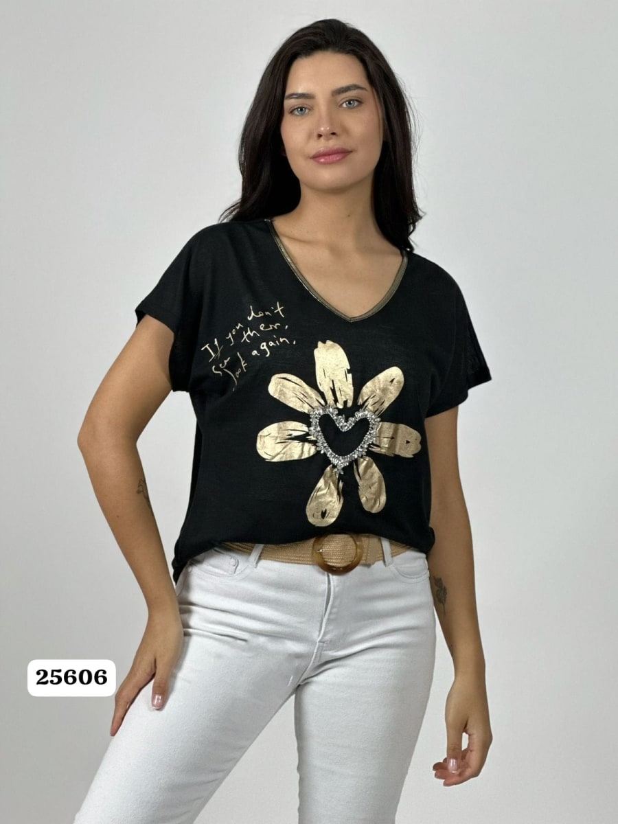 Polera Hilo Cuello Corazon Dorado A1-394