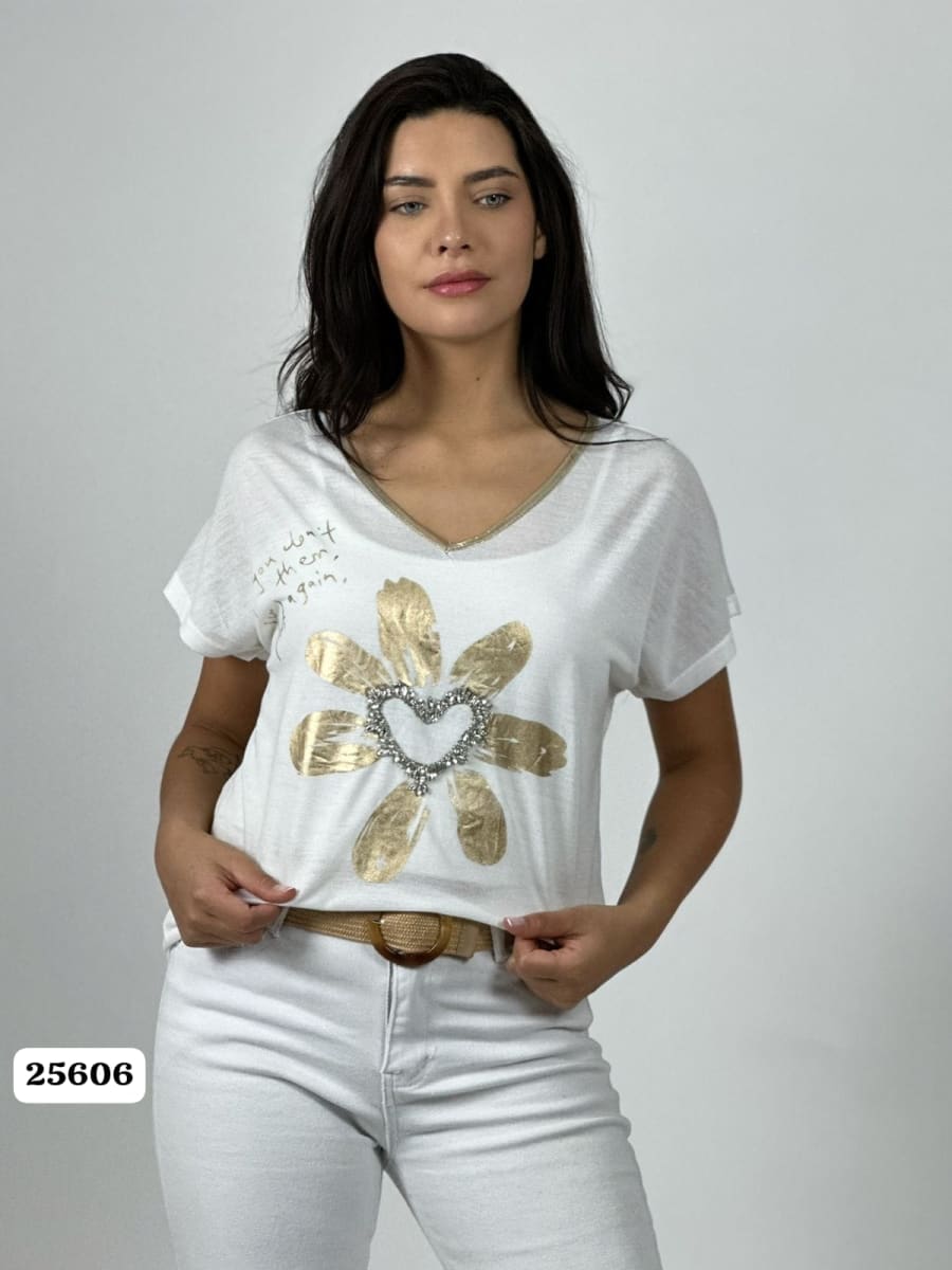 Polera Hilo Cuello Corazon Dorado A1-391