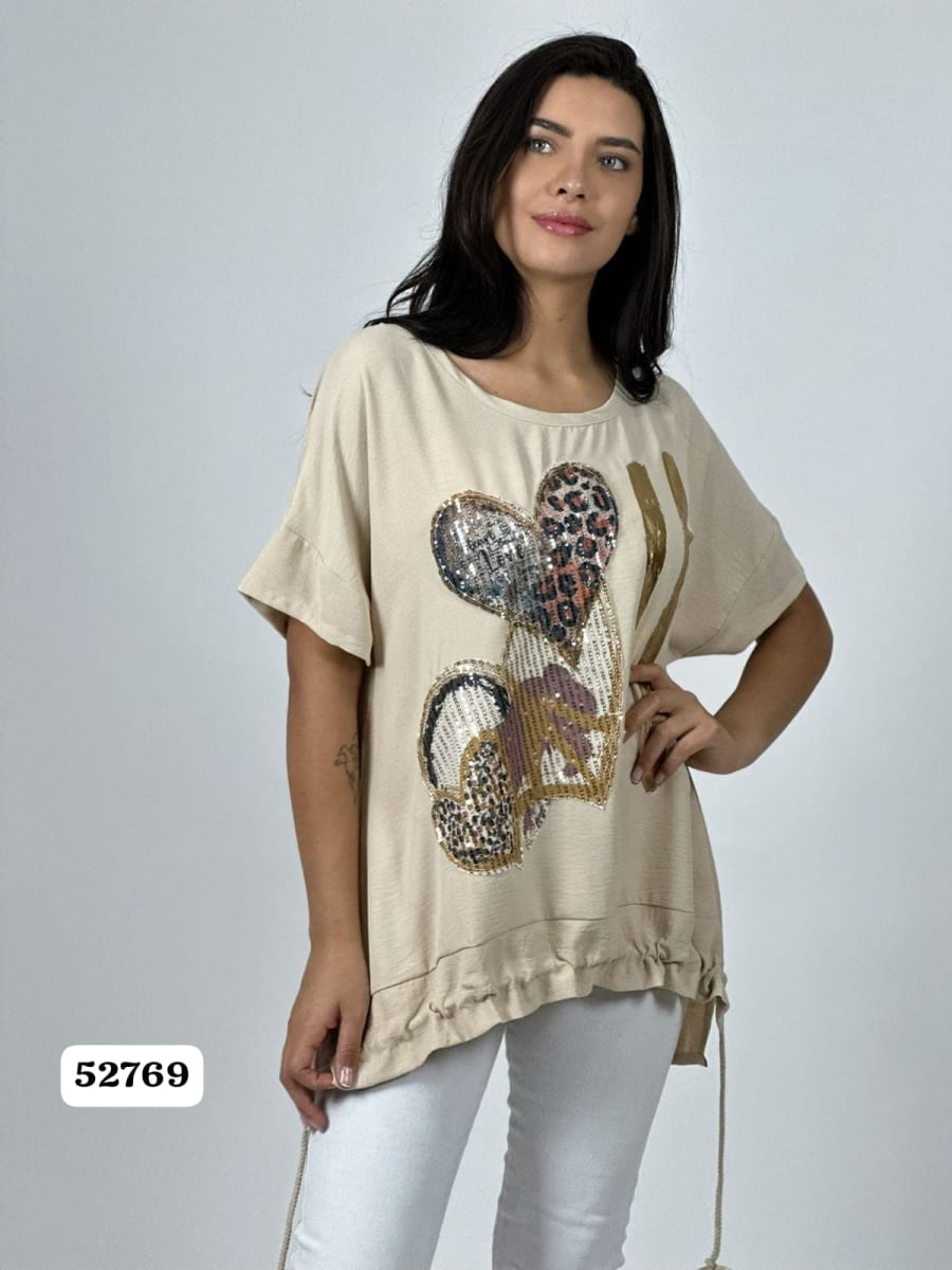 Polera Crepe Casual 3 Corazones Print/Hippie Chic A1-378