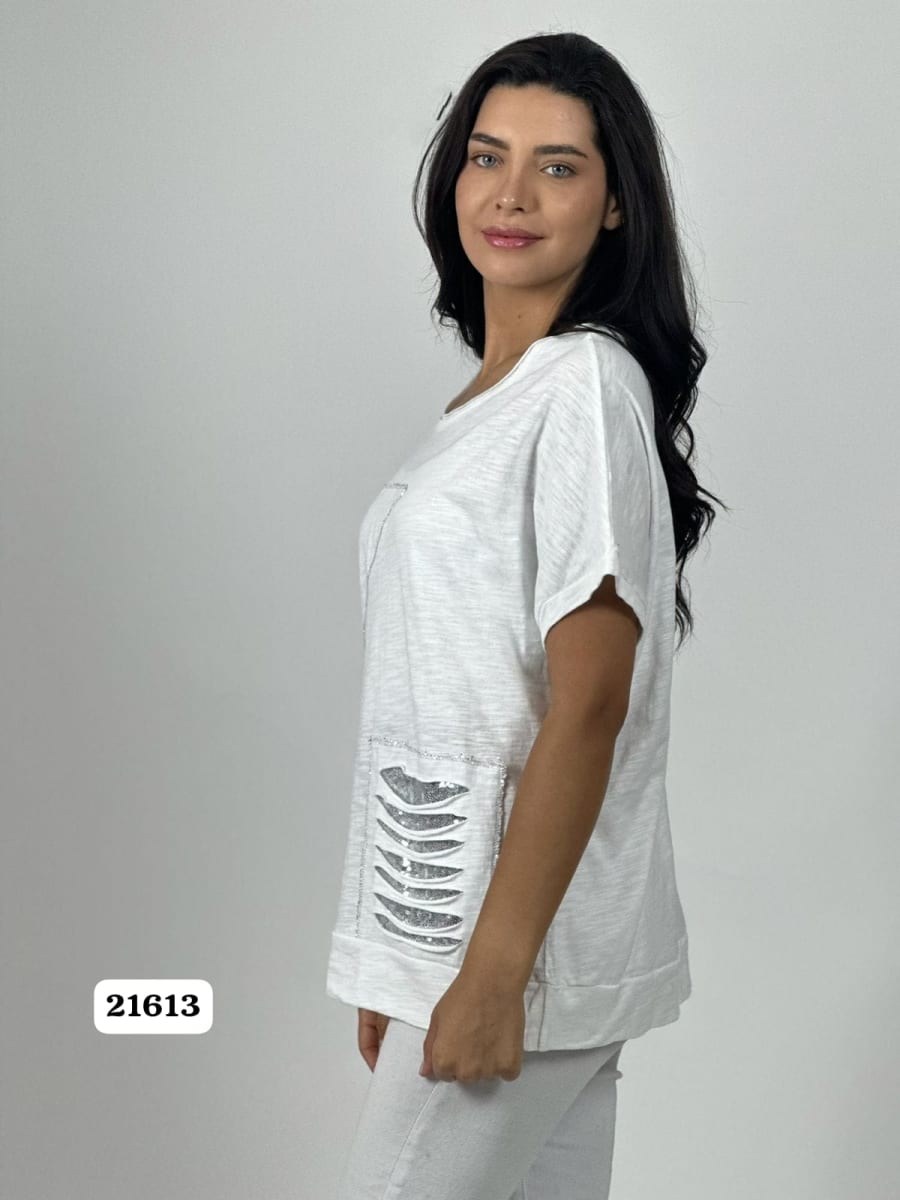 Polera Algodon Estrella y Rasgaduras Brillantes A1-376