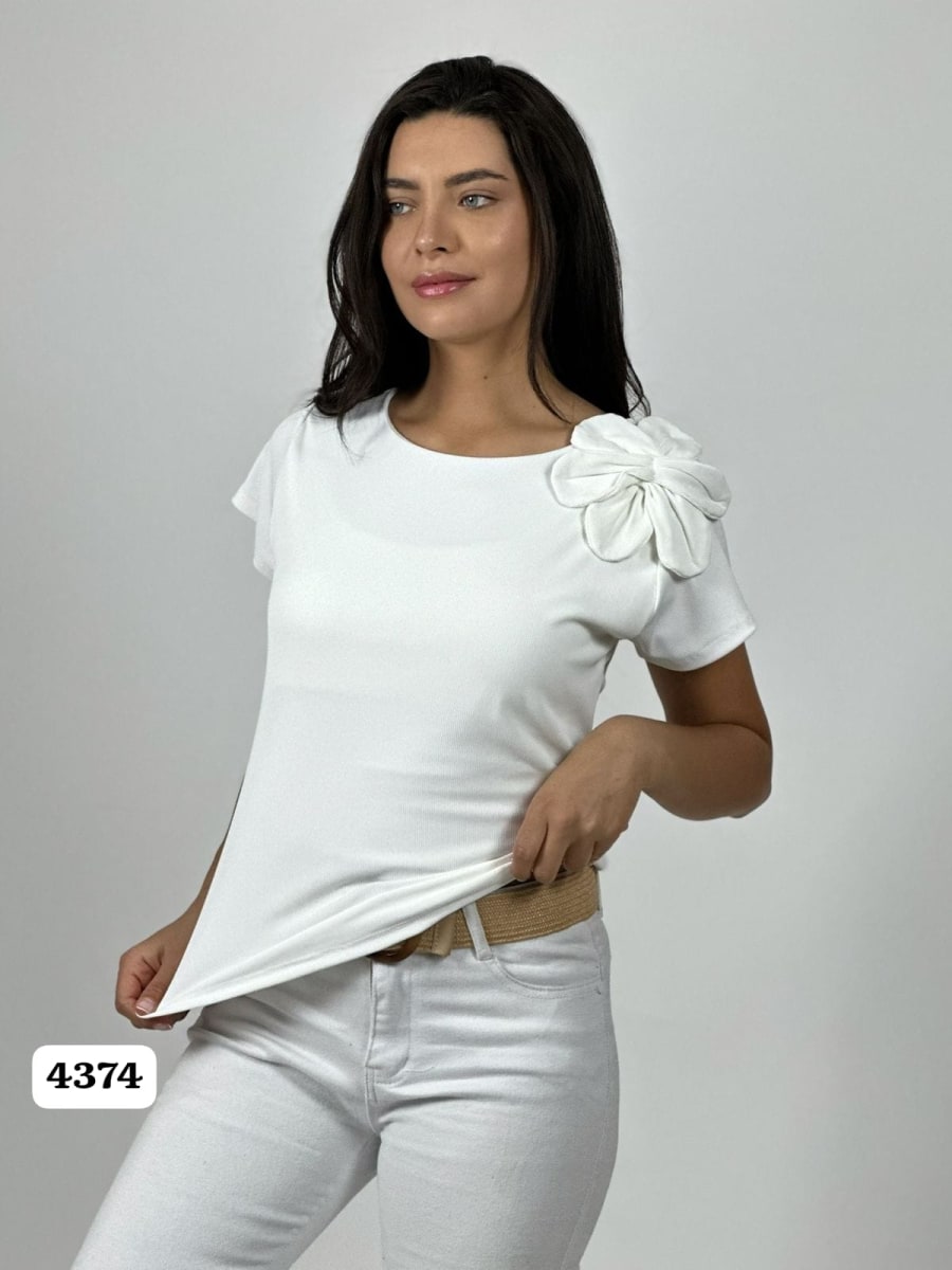Polera C/Manga Casual Flor Hombro Izquierdo A3-779