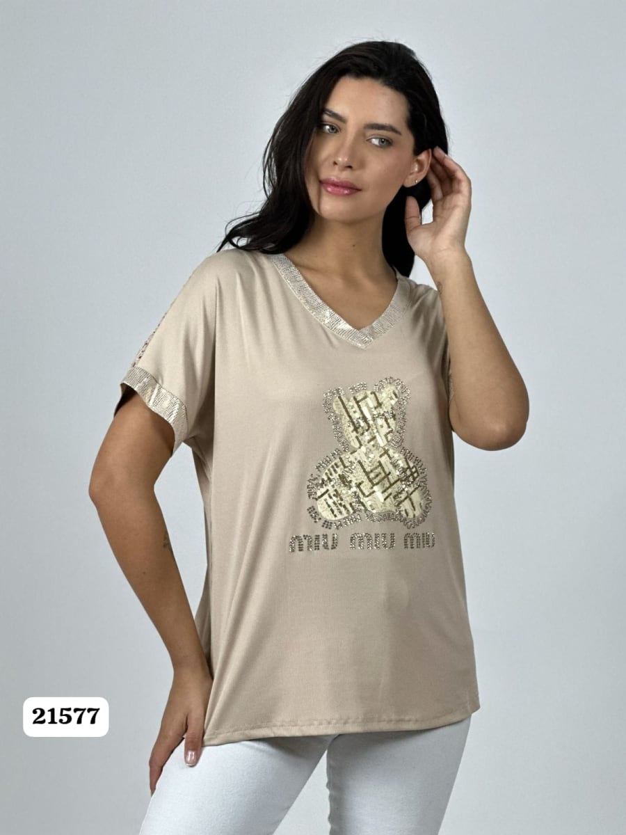 Polera Algodon Dorso Tejido Oso Brillos MIU MIU MIU A1-3110