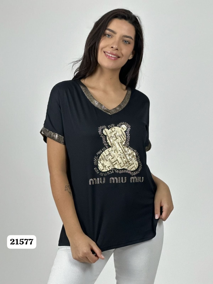 Polera Algodon Dorso Tejido Oso Brillos MIU MIU MIU A1-311