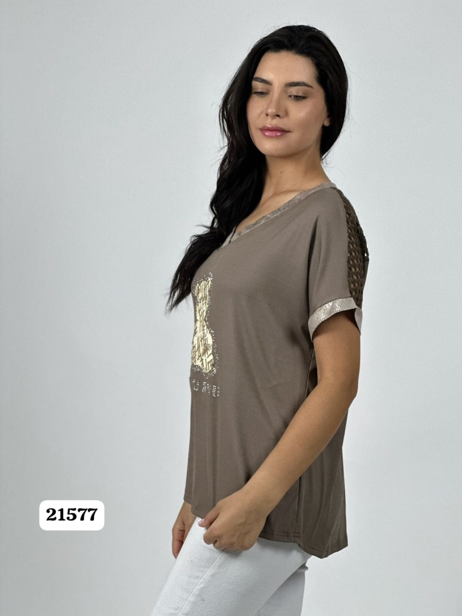 Polera Algodon Dorso Tejido Oso Brillos MIU MIU MIU A1-316