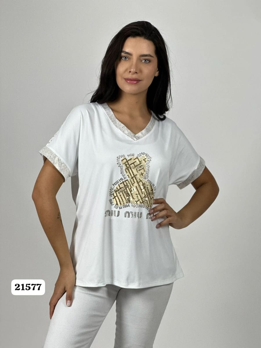 Polera Algodon Dorso Tejido Oso Brillos MIU MIU MIU A1-317