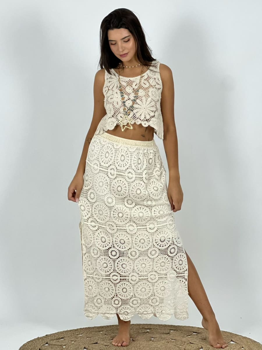 Falda Tejida Punto Boho con Falso A3-764